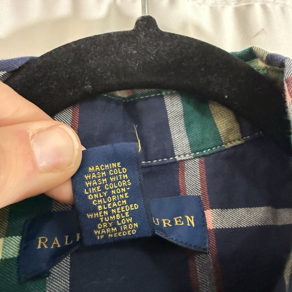 Ralph Lauren Dress Shirt Boys Medium 10-12 Blue Green Plaid Long Sleeve Cotton - Picture 4 of 9
